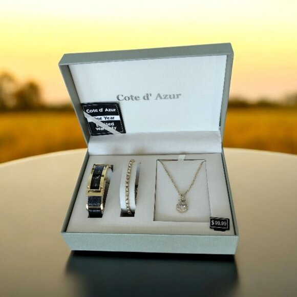 Cote D Azur Jewelry Set Watch Bracelet Necklace Gift Box Womens Career Accessory - Picture 10 of 16